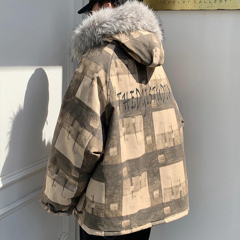 Cotton Clothes Men's Korean Style Trendy Personality Cotton-padded Clothes Winter Warmth Student Tooling Hooded Big Fur Collar Thick Coat