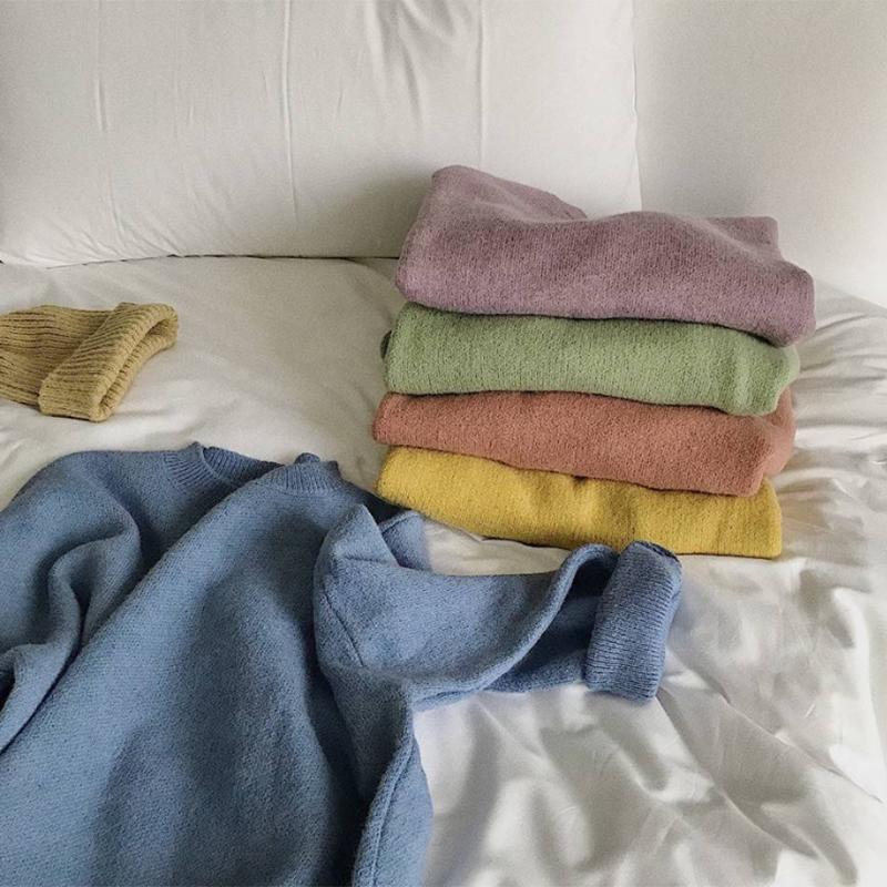 Pofulove Slim Thick Joker Bottoming Sweater sleeve pullover jacket tide milk blue sweater forest