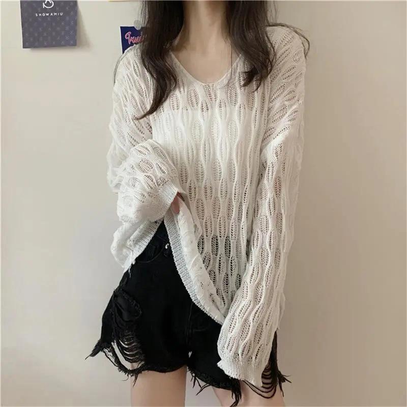 One-piece Knitted Blouse Autumn and Summer Women's Thin Loose Sunscreen Top