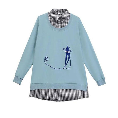 Women's Faux Two-piece Stitched Sweater Spring and Autumn Thin Long Sleeve Tops Solid Color Printed Loose Coats