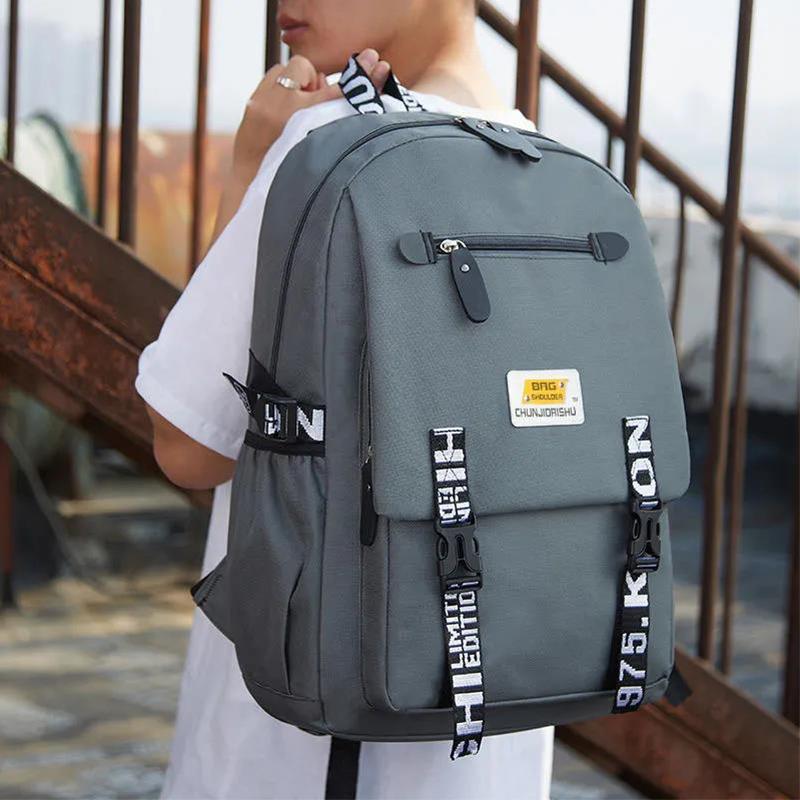 Backpack Men's Large-capacity Fashion Trend Cover Oxford Cloth Backpack Junior High School Student School Bag