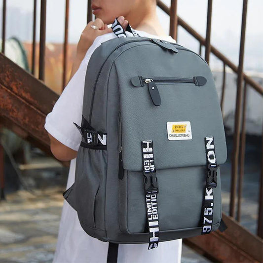 Backpack Men's Large-capacity Fashion Trend Cover Oxford Cloth Backpack Junior High School Student School Bag