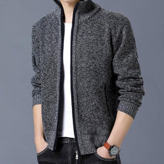 Autumn and Winter Men's Stand-up Collar Thick Sweater Loose Knit Cardigan Youth Fashion Casual Jacket