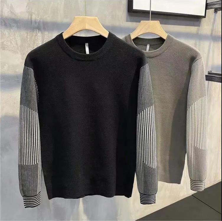Men's Round Neck Pullover Sweater for Fall/winter New Style Splicing Long-sleeved Slim-fitting Sweater All-match Bottoming Shirt