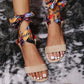 Summer Satin Printed Ladies Cross Strap Flat Sandals Comfortable Non-Slip Beach Flat Shoes Boho Sandals