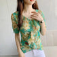 Women's Short Sleeve T-Shirt Summer V-Neck Loose Print Cropped Top