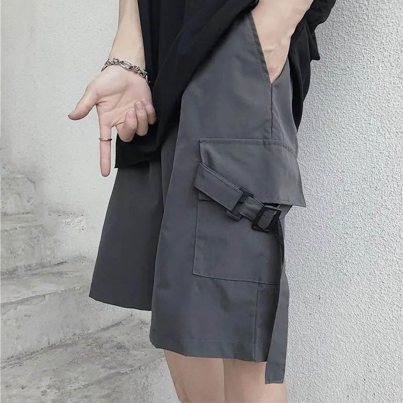 Men's Summer Breathable Thin Five-point Pants Korean Ins Retro Pocket Overalls Wide-leg Loose Sports Casual Shorts