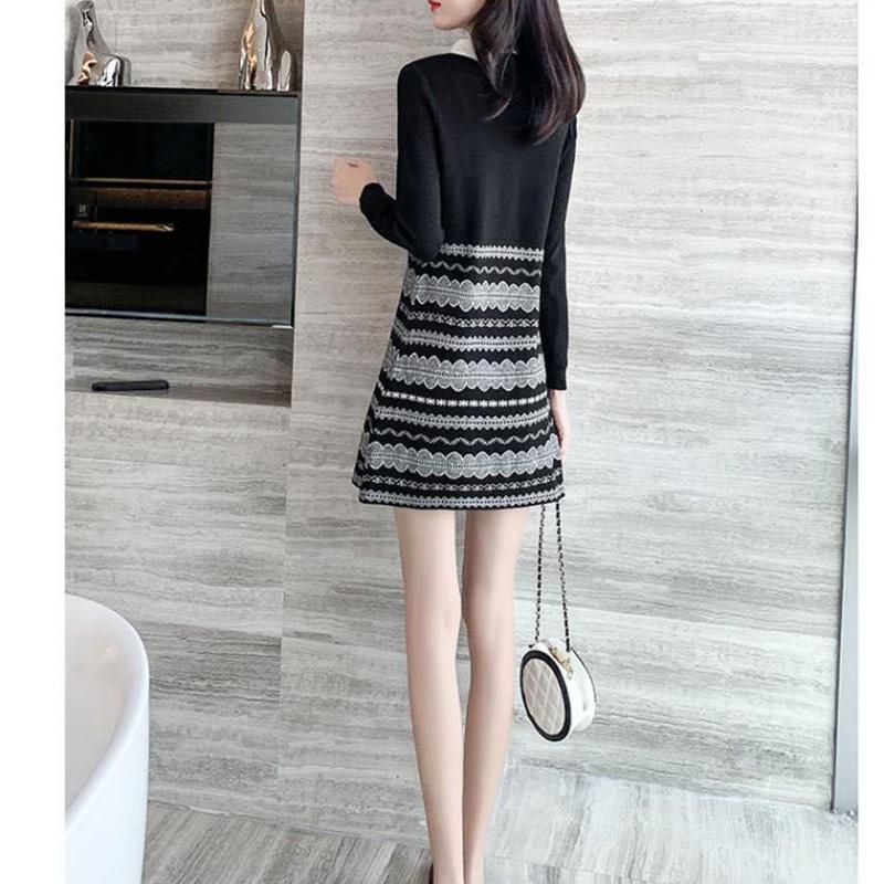 Autumn and Winter Knitted Doll Collar Sweater Dress Mid-length Student Long-sleeved Bottoming Skirt Fashion Casual Top