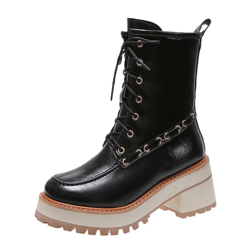 Women Boots High Heels Platform Shoes Ankle Booties Black White Chunky Boots Fashion Designer Womans Shoes