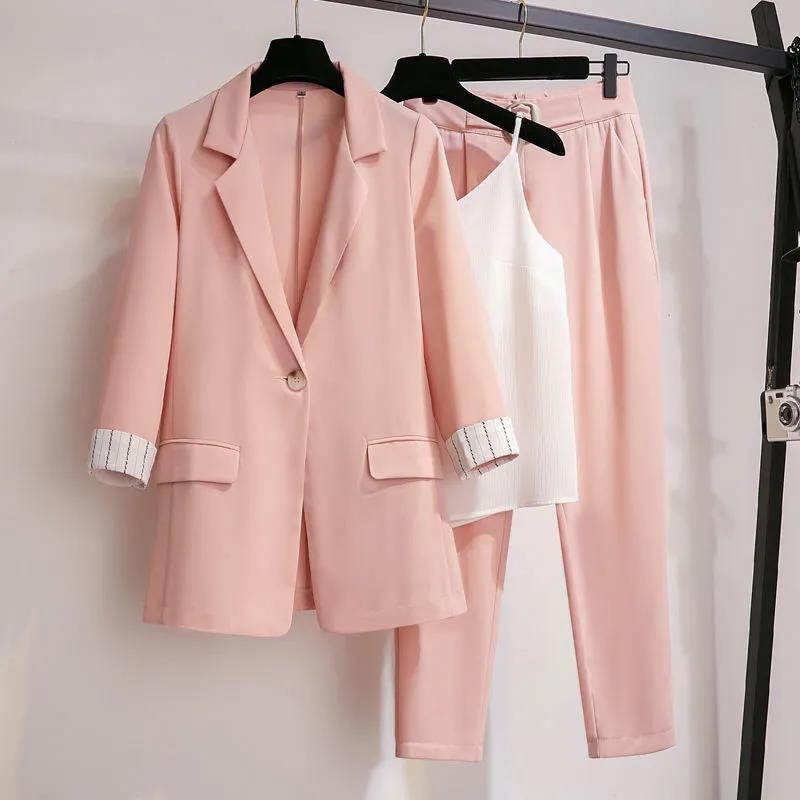 Women's Set Long Sleeve Blazer Pants Suit Office Lady Tracksuit Three Piece Set Fitness Outfits Streetwear Autumn Winter