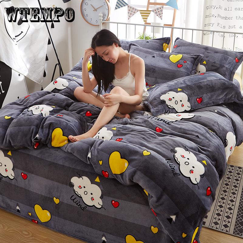 Bedding Set Soft Velvet Flannel Duvet Cover Thick Bedspread Bed Sheet/Linen Pillowcase