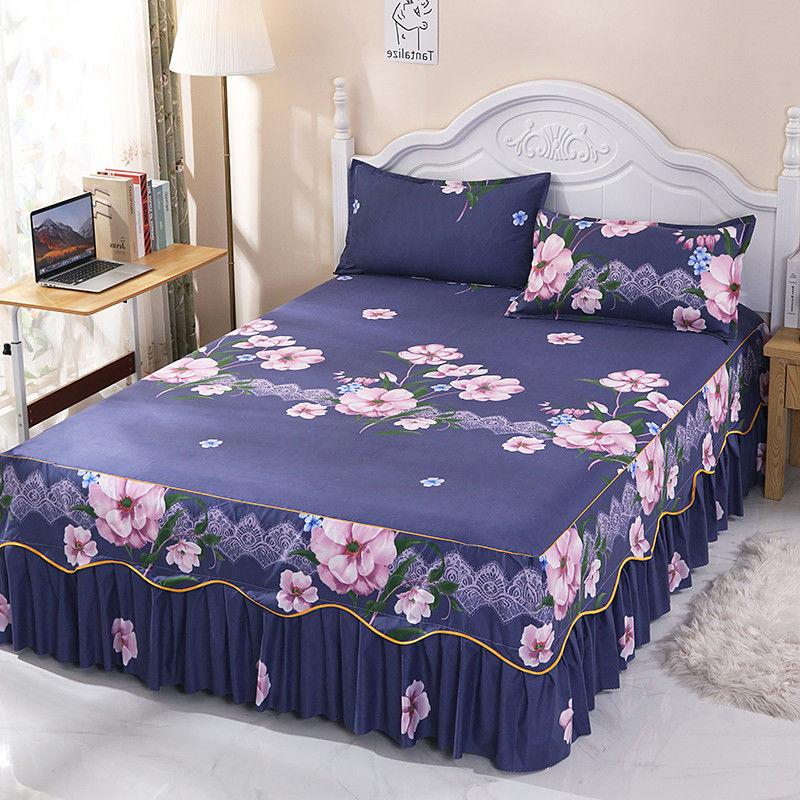 Non-slip Bedspread Bed Skirt Three-piece Printed Bed Skirt Pillowcase Simmons Protective Cover Home Bedding Light Luxury Style