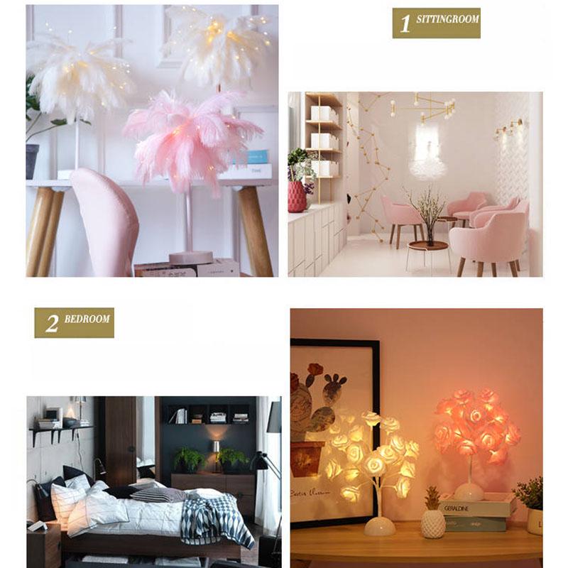 Feather acrylic battery operated Table Lamp for bedroom LED Bedside lamp Reading Room art deco lamp