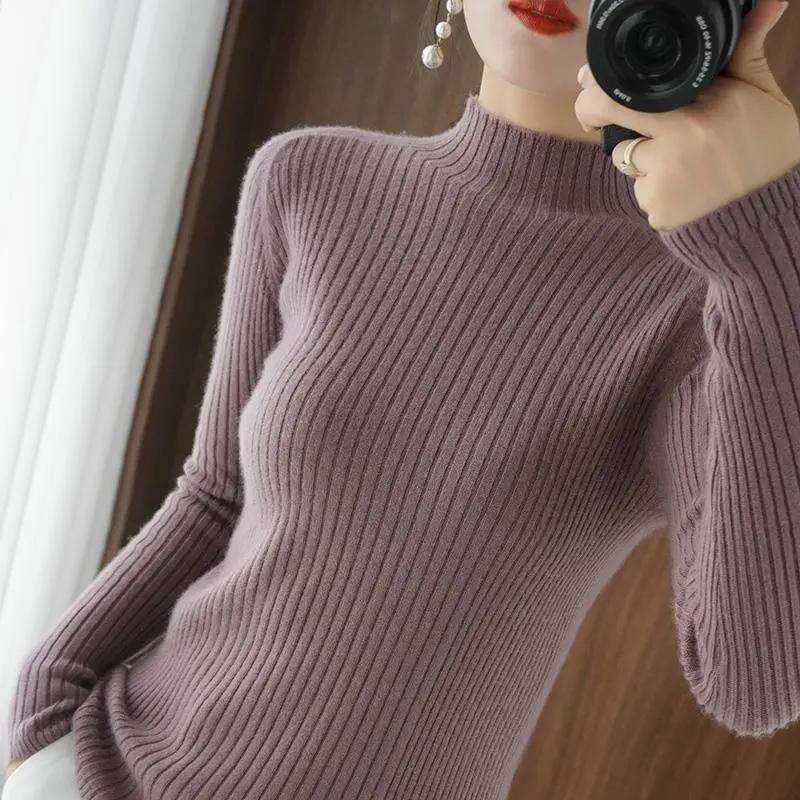 Autumn Winter Turtleneck Sweater Women's Slim Pullover Solid Color Bottoming Shirt Long Sleeves Short Knit Sweater Warm Jumper Women Casual Basic Tops