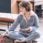 Autumn Winter Coral Fleece Pajamas Suits Women Flannel Thick Velvet Warm Sleepwear Long Sleeve Turn-down Collar Home Wear Striped Casual Nightwear
