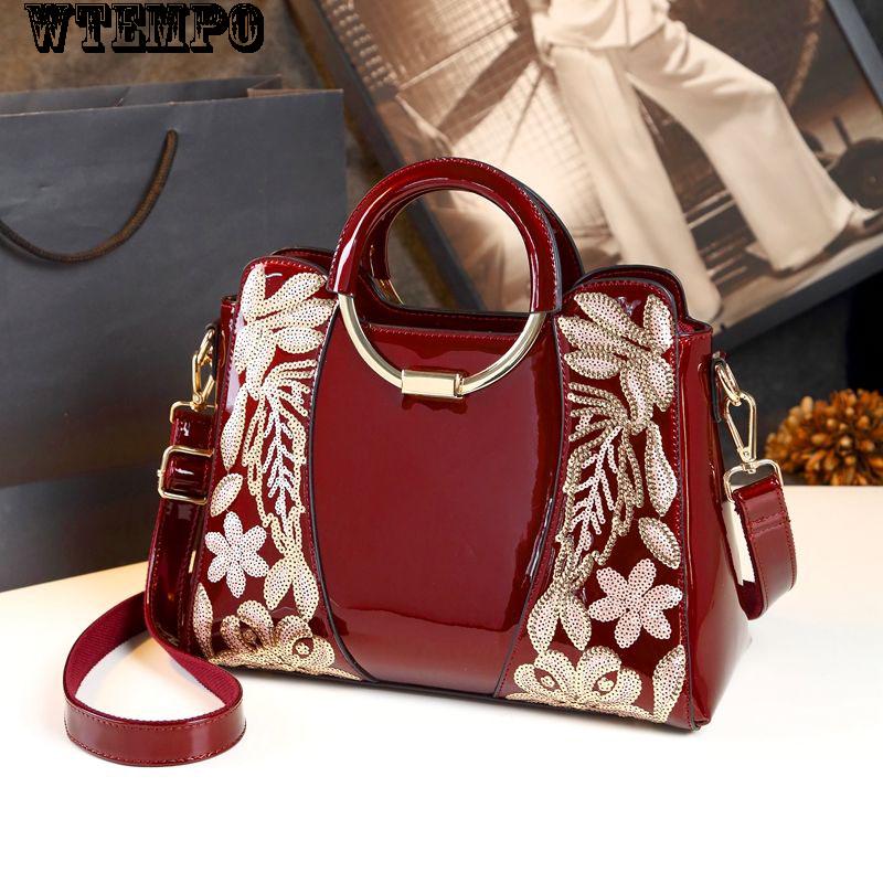 Single Shoulder Messenger Bag Female Fashion Wild Handbag Embroidered Handbags Patent Leather