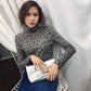 Pofulove Wild Thin Plus Fleece Top Turtleneck Bottoming Shirt Women's Long Sleeve Leopard Warm Slim