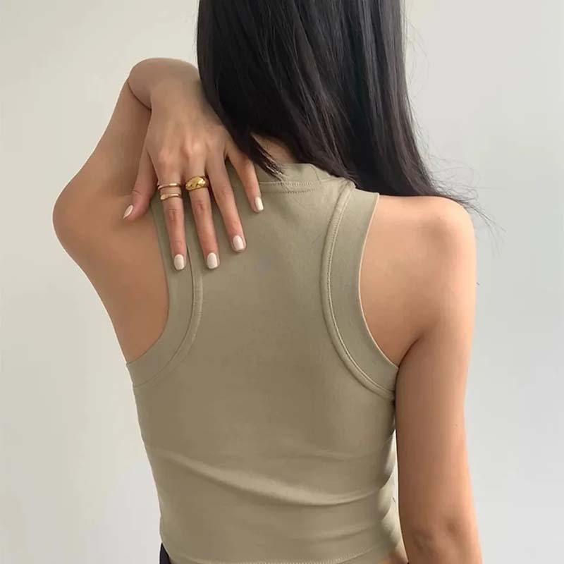Y2k American Vest Suspenders Women's Sleeveless Slim Fit Crop Top Sexy Slight Stand Collar Shorts Top Steetwear Outerwear Bottoming Shirt Solid Color
