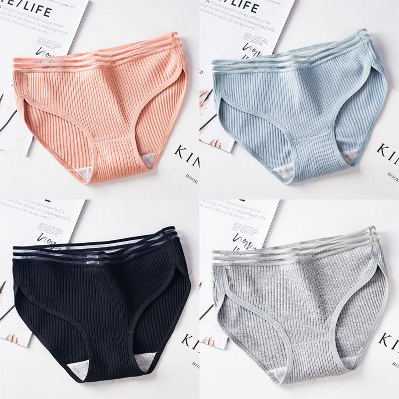 4-pack Women's Pure Cotton Girl Student Underwear Antibacterial Sexy and Charming Lace Mid-waist Plus Size Panties Korean Style Cute Panties