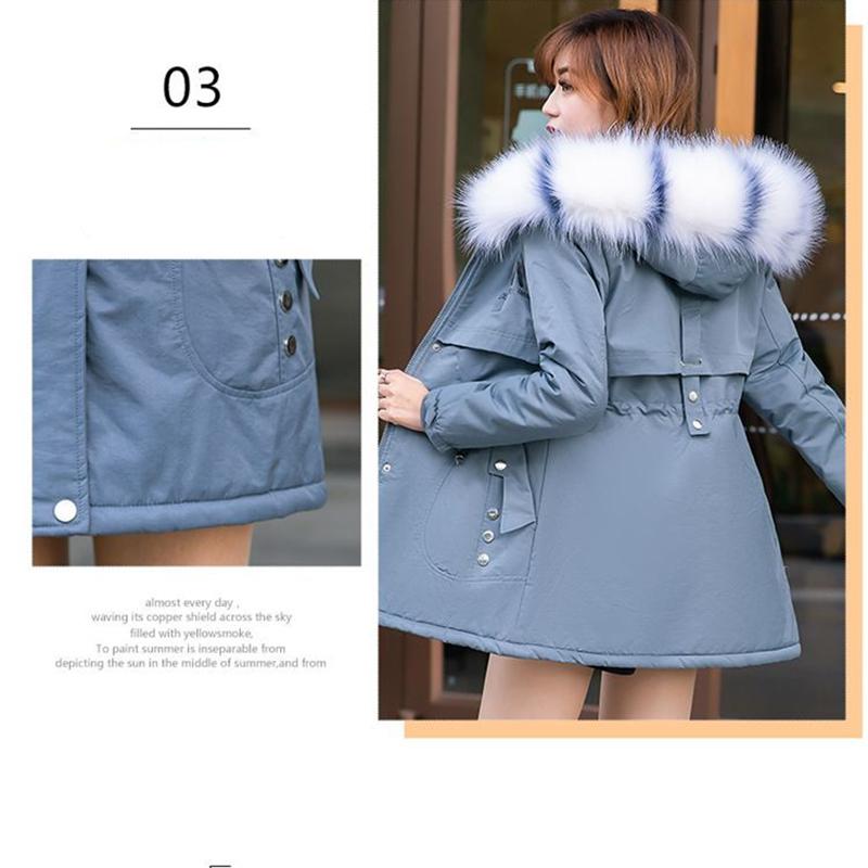 Large Fur Collar Women's Parker Clothing Mid-length Loose Padded Jacket Plus Velvet Plus Size Tight-fitting Thin Cotton Jacket