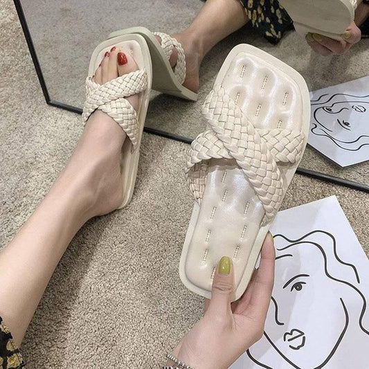 Sandals and Slippers Women's Outer Wear Summer Korean Fashion Candy Color Woven Cross Flat Flip Flops
