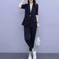 2PCS Women's Solid Color Suits Set Spring and Autumn Suit Thin Jacket + Loose Casual Pants Two-piece Large Size Fat Girl Slimming Suit