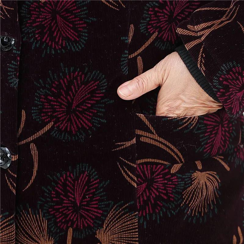 Grandma Clothes Middle-aged and Elderly Winter Clothes Women Plus Velvet Thick Padded Jacket Elderly Clothes Mother Autumn and Winter Coat