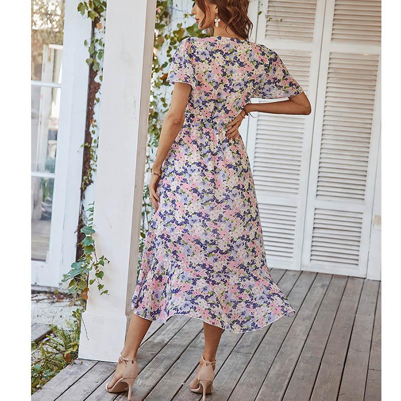 European and American Print Elegant Dress Sexy Holiday Swing Skirt