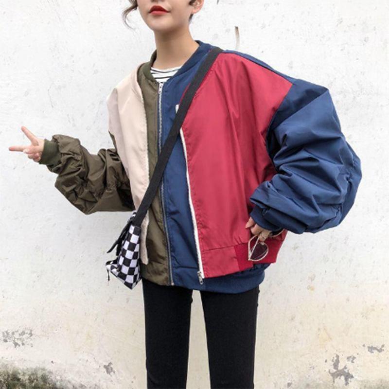 Spring and Autumn Baseball Uniform Women's Sports Zipper Loose All-match Short Jacket Student Casual Jacket Top Fake Two Pieces