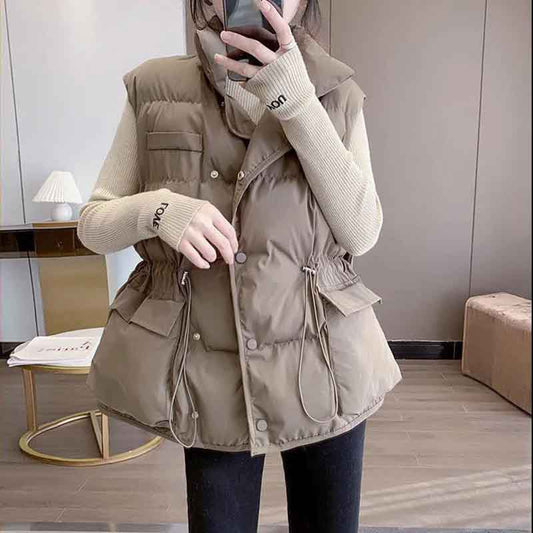 Cold-proof Vest Women's Down Cotton Short Autumn and Winter Outer Wear Waist Thick Coat