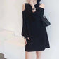 Spring and Autumn Retro Bottoming Shirt Strapless Sexy Bag Hip One-piece Dress Loose Solid Color Long-sleeved Dress Female Scheming Niche Design