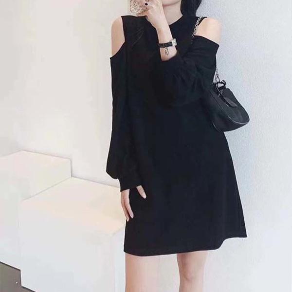 Spring and Autumn Retro Bottoming Shirt Strapless Sexy Bag Hip One-piece Dress Loose Solid Color Long-sleeved Dress Female Scheming Niche Design