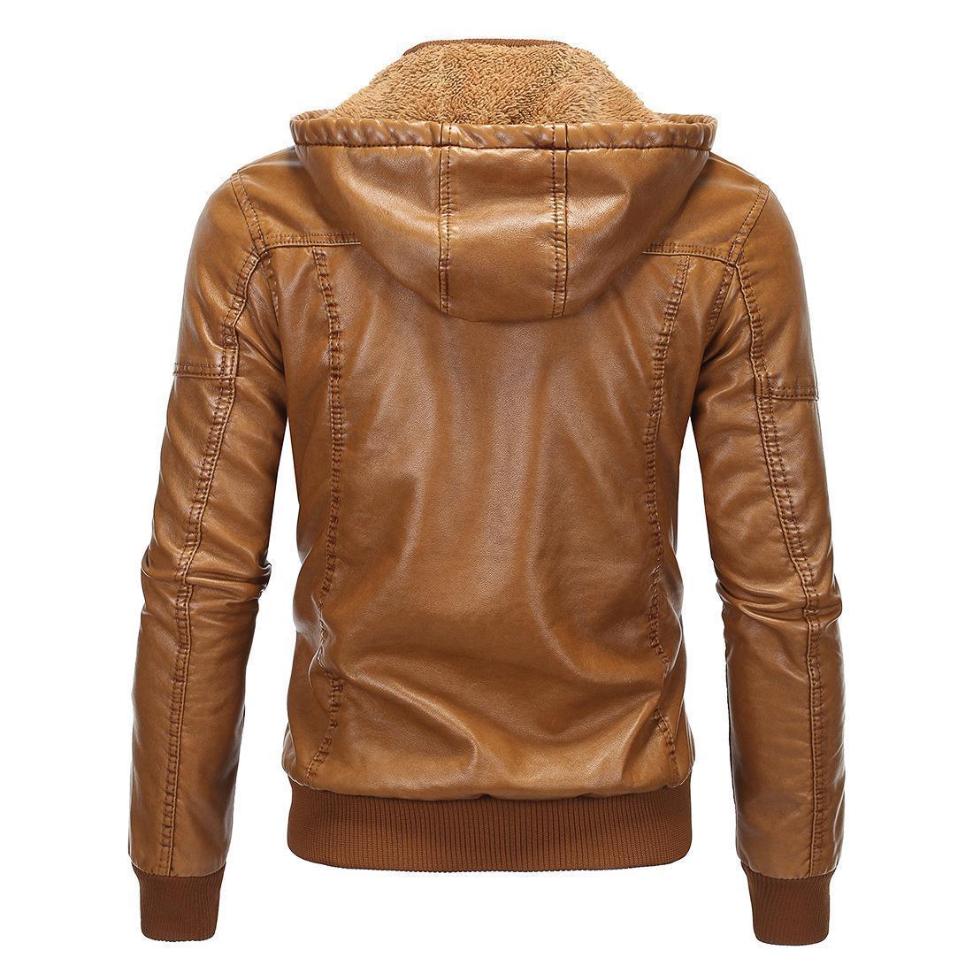 Motorcycle Casual Men's Leather Jacket Casual Trend Fashion Tough Guy Plus Velvet Warm Leather Jacket