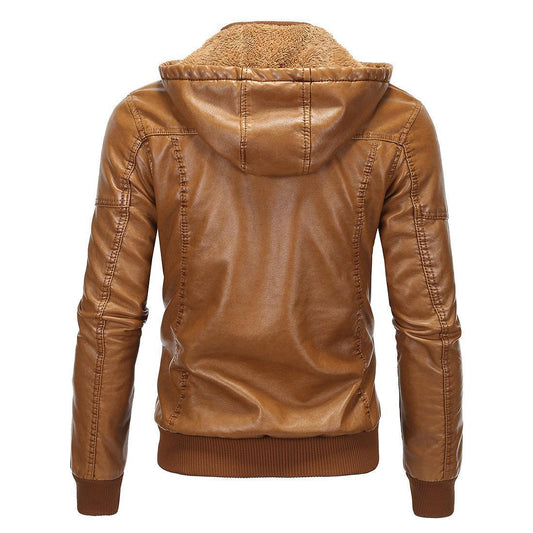 Motorcycle Casual Men's Leather Jacket Casual Trend Fashion Tough Guy Plus Velvet Warm Leather Jacket