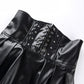 High Waist Bandage Waist Pleated Skirt Autumn and Winter Zipper Umbrella Skirt PU Small Leather Skirt Tide