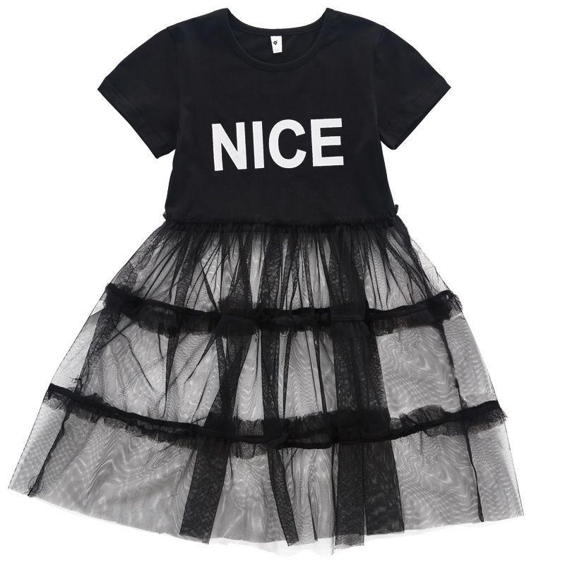 Summer Girls Tutu Dress Baby Dress Kids Dress Children Vestidos Toddler Dress Letter See Through Mesh Patch 2 To 7 Yrs