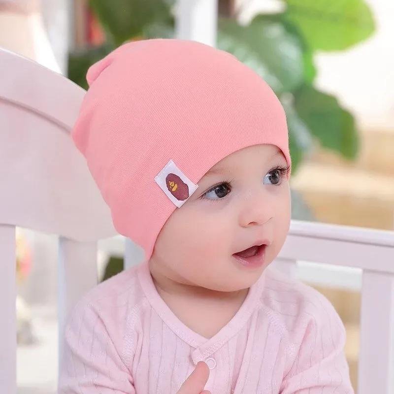 Double-layer Cotton Hats for Babys Solid Color Striped Beanie Hat Newborn Baby Spring Autumn Hat Soft Skin-friendly Sleep Cap