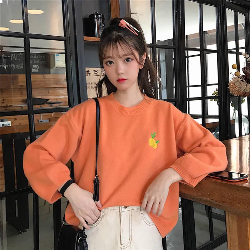 Winter Women Candy-colored Warm Pullover Sweater Girl Round Neck Loose Bottoming Shirt Top