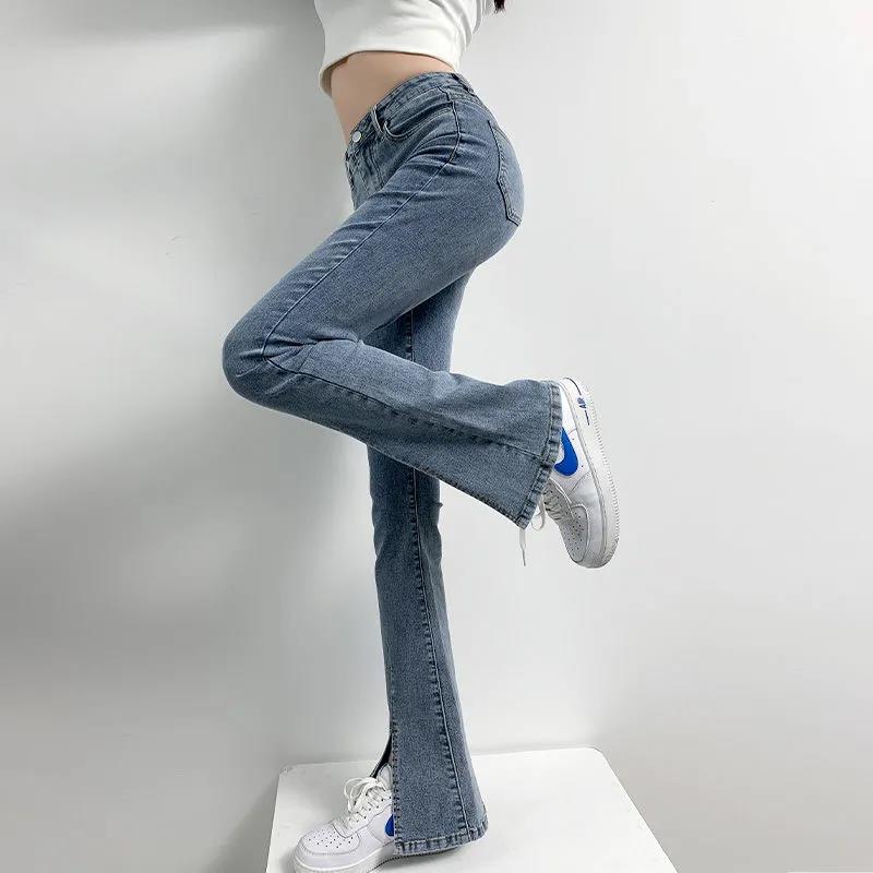 2022 New Trousers Women's Jeans Spring and Summer High Waist Show Thin All-match Slit Temperament Ladies Slim Micro Flared Pants