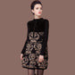 Vintage  Printed Woolen Sweater Women Thickened Long High Neck Furry Pullover Dress Plus Size  Loose Bottoming Sweater Dress