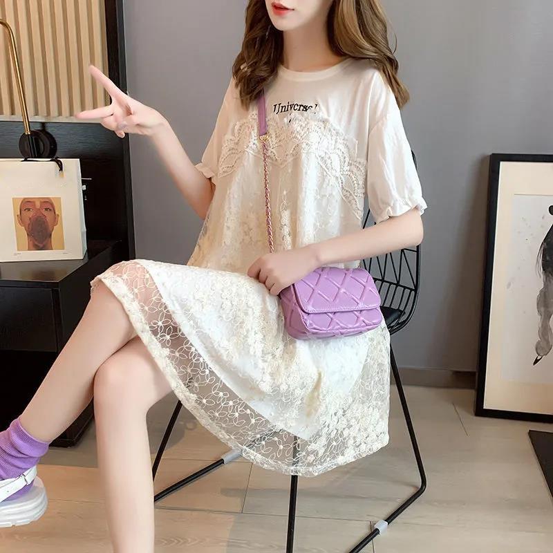 S-XXXL Lace Women's Summer Dress Short Sleeve Round Neck Daily Wear Office Dating Party