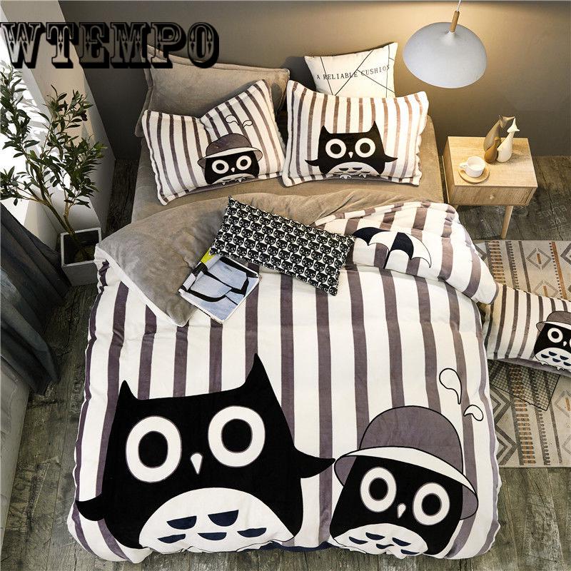 Winter Crystal Flannel Bedding Set  Soft Pattern Cotton Bed Linens Duvet Cover Set Bed Sheet