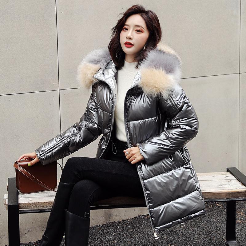 Fur Hooded Long Winter Down Jackets Women Reflective Plus Size Parkas Female  Warm Duck Down Coats