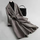 Cashmere Coat Elegant Long Women's Coat Lapel 2 Pockets Belted Jackets Coats Female Outerwear
