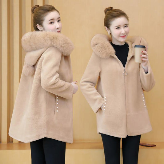 Cold warm Long sleeve fur jacket Trend Large size Fur coat Winter Woman's Cotton Wool Coat Winter