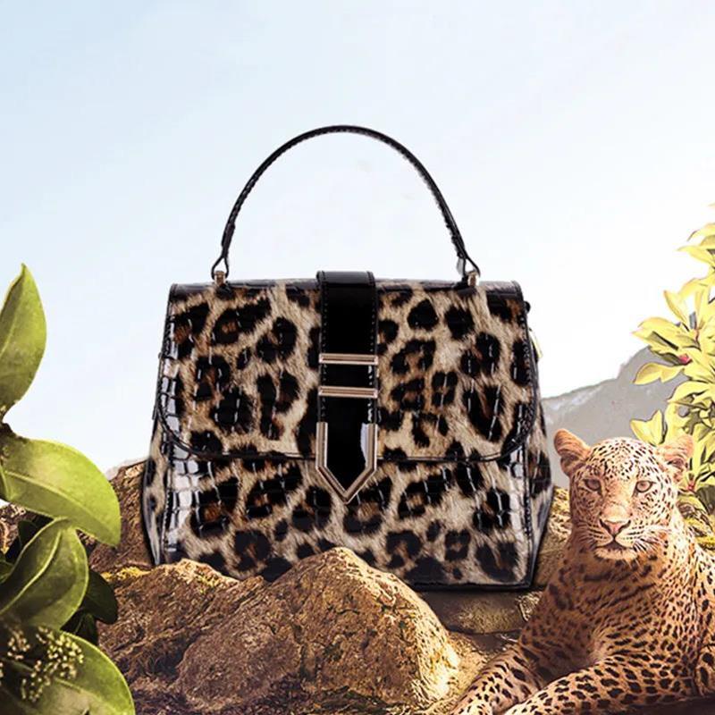 Fashion Leather Handbags Large Capacity Leopard Print Handbags Cowhide Fashion Temperament Shoulder Bag Messenger Bag