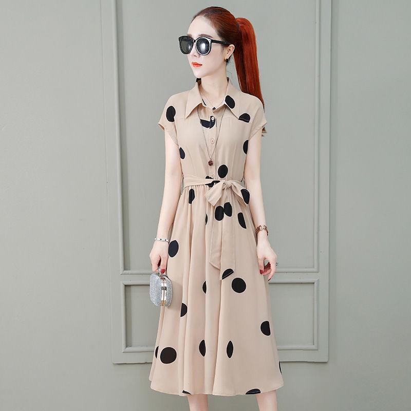 Women's Summer Dress Temperament Waist Was Thin Polka Dot Sleeveless Long Skirt Shirt-style Long Ladies Dress A-line Version Sleeveless Dress