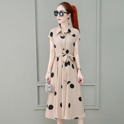 Women's Summer Dress Temperament Waist Was Thin Polka Dot Sleeveless Long Skirt Shirt-style Long Ladies Dress A-line Version Sleeveless Dress