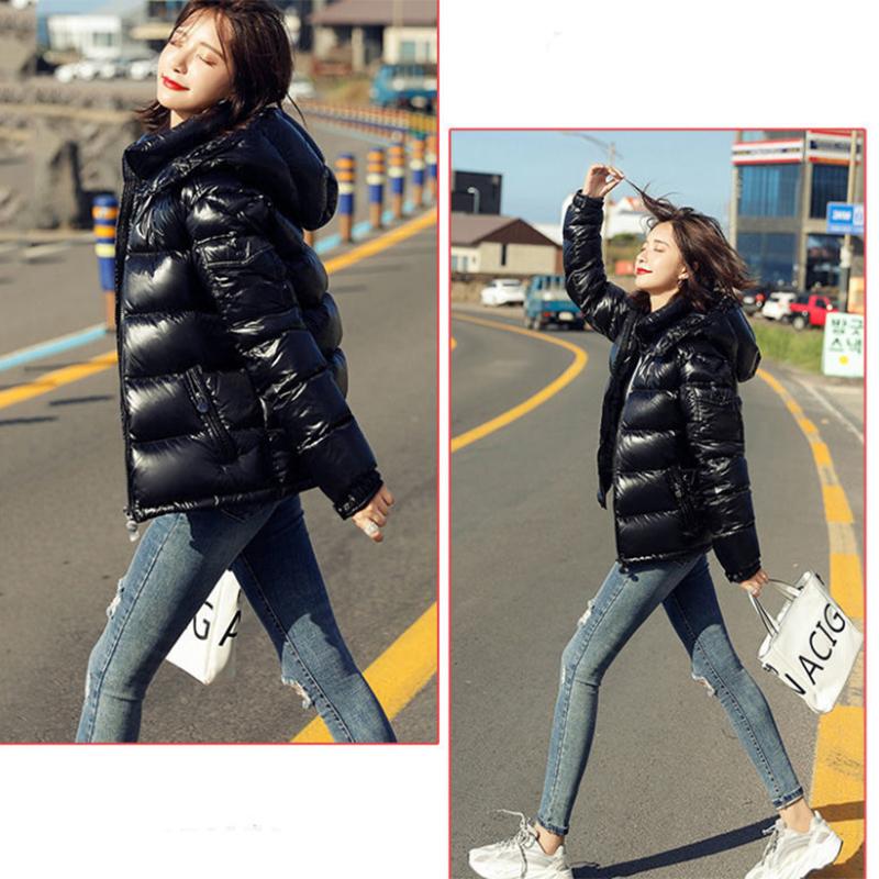 Women's Winter Korean Loose Quilted Coat Warm Stand-collar Down Jacket Women's Glossy Mid-length Down Jacket