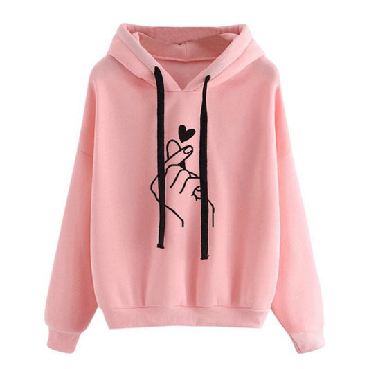 Hoodes Women's Sweatshirts Autumn Winter Women Printed Long Sleeve Solid Hoodie Finger Heart Hooded Pullover Tops Hoodies Coat
